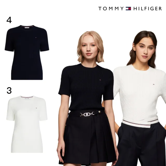 【TOMMY HILFIGER】官方旗艦館 精緻條紋彈性 Polo 絞花針織短袖毛衣_多款任選