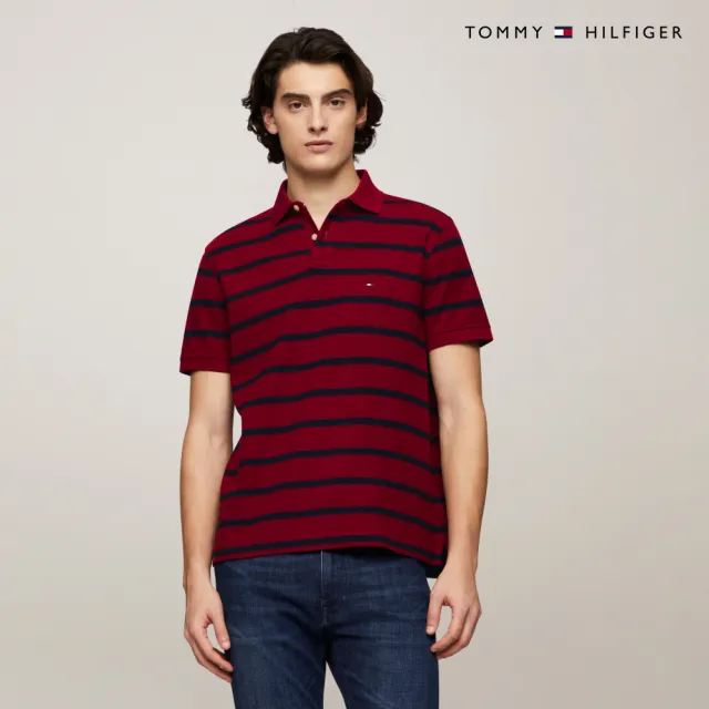 【TOMMY HILFIGER】官方旗艦館 精緻條紋彈性 Polo 絞花針織短袖毛衣_多款任選