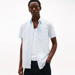 【TOMMY HILFIGER】官方旗艦館 泡泡紗條紋短袖襯衫_藍色