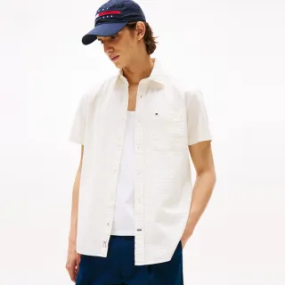 【TOMMY HILFIGER】官方旗艦館 泡泡紗條紋短袖襯衫_裸色