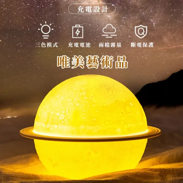 LED土星小夜燈加濕水氧機(二合一 補水 霧化噴霧機 空氣清淨機 加濕器 交換禮物)