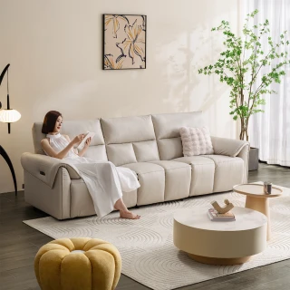 【Cheers 芝華仕】頭等艙 頭層牛皮 三人零靠牆電動沙發組附USB 30552 棉白色