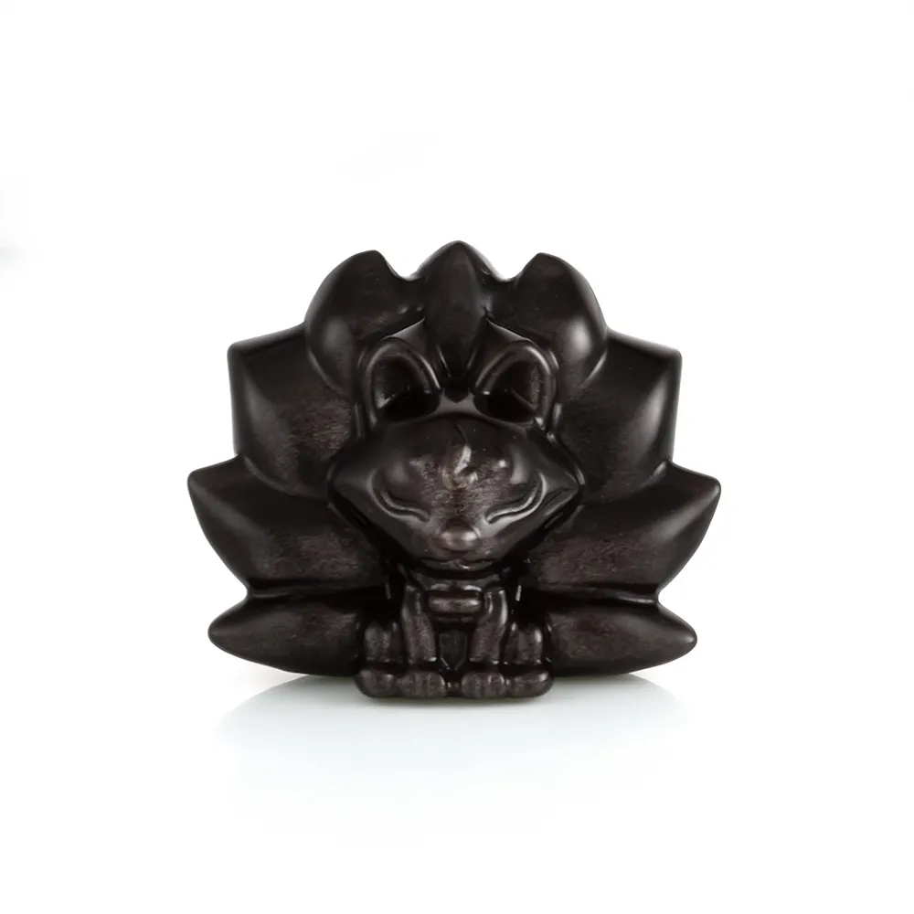 【Woogie武吉珠寶】銀沙黑曜石九尾狐小擺件(扇形九尾60x50mm)