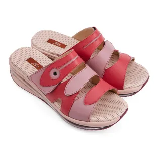 【A.S.O 阿瘦集團】A.S.O 超能力氣墊系列-雙色魔鬼氈真皮休閒涼拖鞋(女鞋_粉紅)