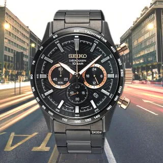 【SEIKO 精工】預熱賣 台灣限量款 CS三眼系列/PVD黑金面精鋼計時腕錶43㎜款 SK004(SSB475P1/8T63-00Y0U)