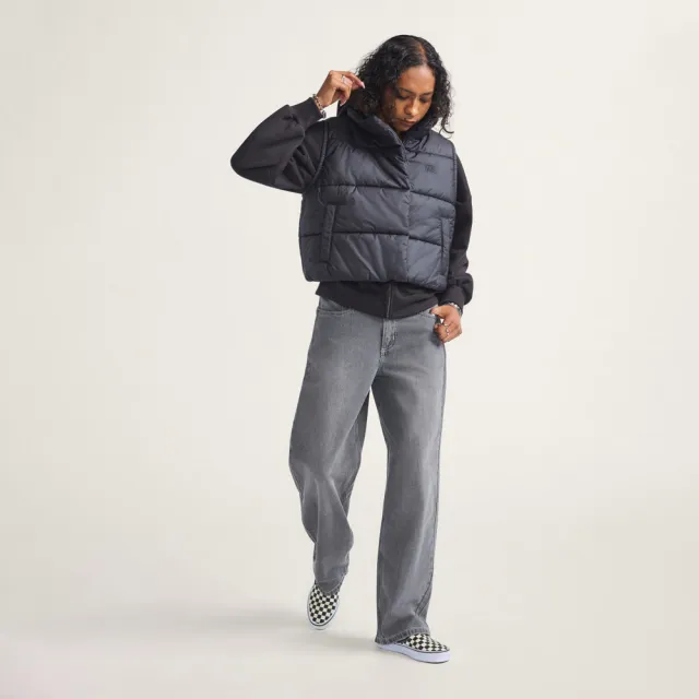【VANS】官方旗艦 Sirelle 5 Pocket Puddle 女款灰色牛仔長褲
