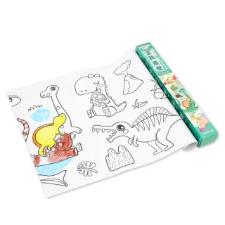 【mamayo 媽媽友】自黏無痕塗鴉畫卷-好奇恐龍(可貼壁塗鴉畫 塗色紙 填色畫卷 創意畫卷 卷軸畫 畫卷)