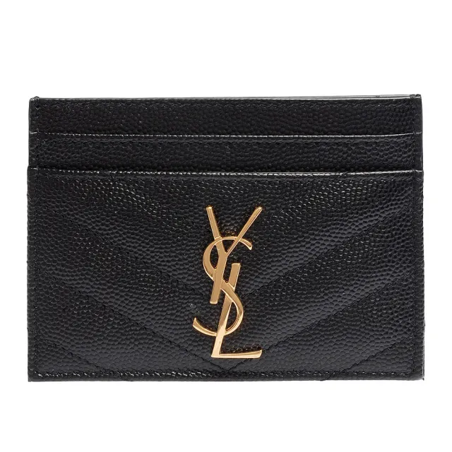 【YSL】MONOGRAM系列V字縫線魚子醬牛皮金屬LOGO萬用票卡/證件名片夾(黑423291-BOW01-1000)