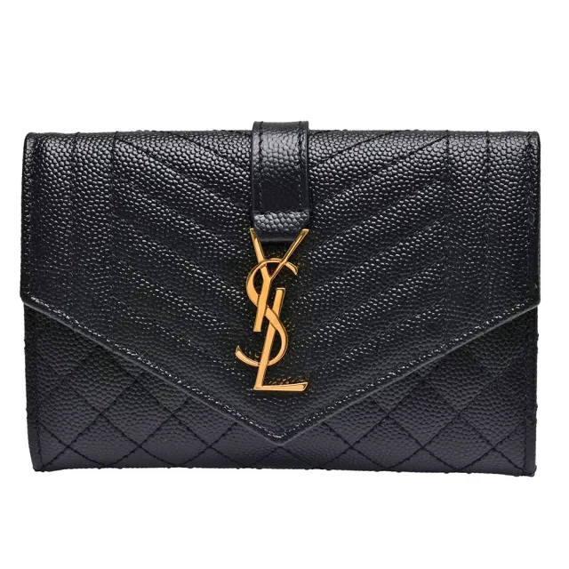 【YSL】經典品牌LOGO粒紋牛皮暗釦零錢包(黑651026-BOW91-1000)（其他規格）