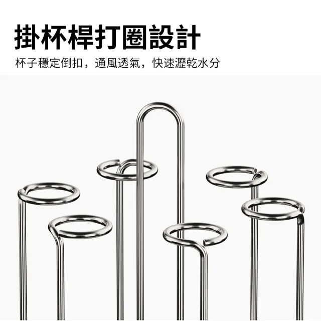 【Teful】附集水托盤不銹鋼瀝水杯架組 玻璃水杯茶杯瀝水架 杯子收納架 杯瓶倒掛瀝水盤 廚房置杯架 水杯架