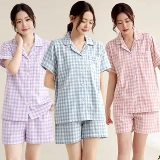 【Kosmiya】1套 帶胸墊 莫代爾 日系簡約短袖睡衣/女睡衣/居家服/涼感睡衣/睡衣套裝(3色可選/均碼/加大碼)