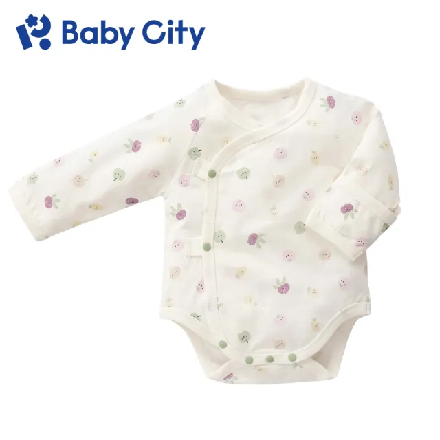 【Baby City 娃娃城】官方直營 有機棉長袖初生連身衣/水果(XS/S) 反摺袖手套 新生兒內衣