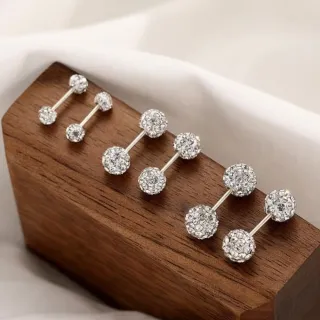 【閃耀奪目】雙頭滿鑽耳釘3尺寸組合(耳骨環 飾品 耳飾 耳針 耳環 首飾 情人節 送禮物)