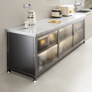 【靚白家居】岩板多層對開門餐廚櫃 120CM 大桌面 S511(餐櫃 電器櫃 餐邊櫃 廚房置物櫃 置物櫃 收納櫃)