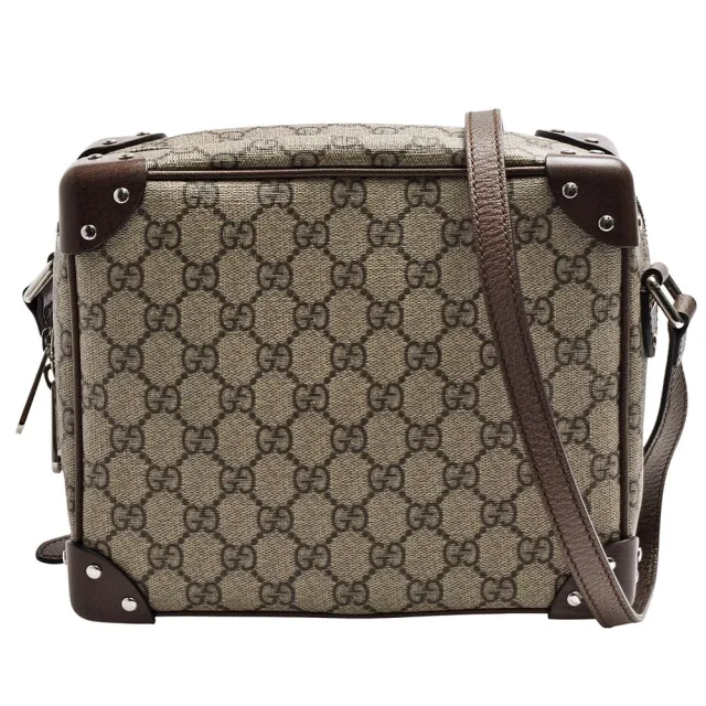 【GUCCI 古馳】經典vintage travel luggage帆布方形斜背包(烏木色 626363-92TDN-8358)