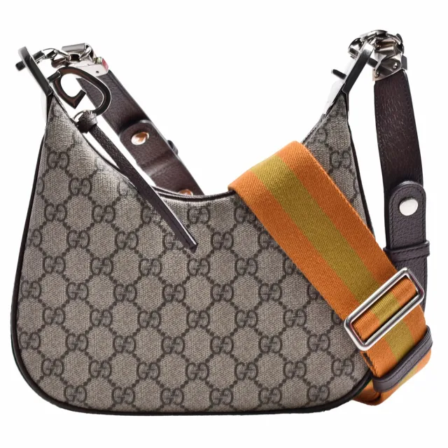 【GUCCI 古馳】經典Attache系列雙G LOGO Supreme帆布拉鍊肩/斜背彎月包(小-烏木色699409-96GRN-4091)（其他規格）
