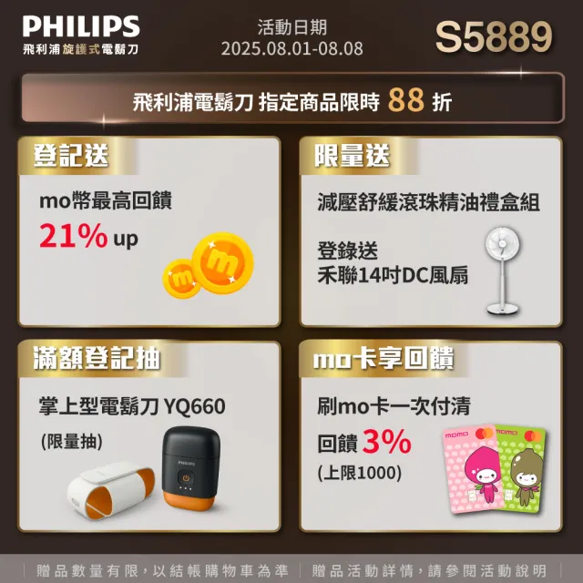 【Philips 飛利浦】官方直營 全新AI 5系列電鬍刀 S5889/60(登錄送 好禮2選一)