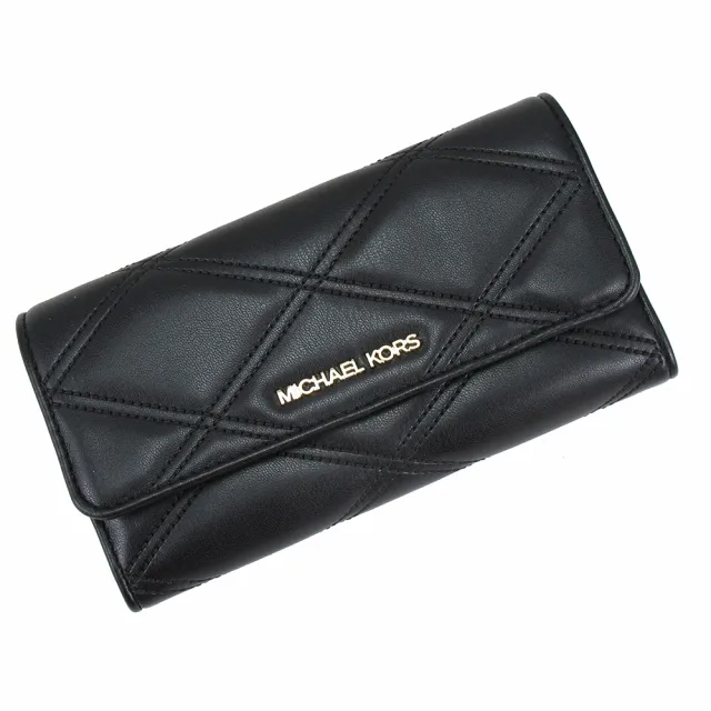 【Michael Kors】新款菱格紋皮革三折多卡長夾(黑)