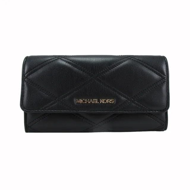 【Michael Kors】新款菱格紋皮革三折多卡長夾(黑)
