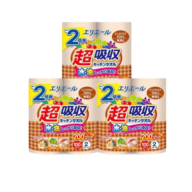 【日本大王】elleair 無漂白超吸收廚房紙巾(100抽x6捲 捲筒家庭組)