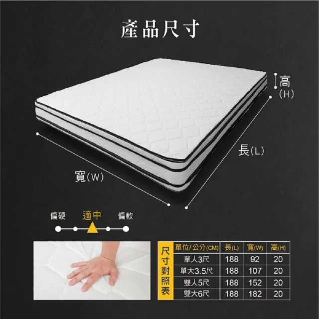 【ASSARI】單人五星飯店專用正硬式四線獨立筒床墊3x6.2尺x20cm