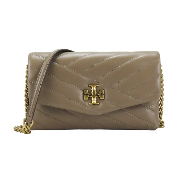 【TORY BURCH】KIRA CHEVRON小包-金屬鍊帶百搭斜背包(奶茶)