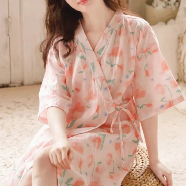 【AnZa】純棉印花和服居家睡衣睡袍