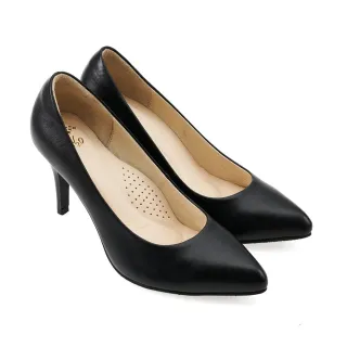 【A.S.O 阿瘦集團】A.S.O 窩心系列-素面通勤尖頭時尚真皮高跟鞋(女鞋_黑色)