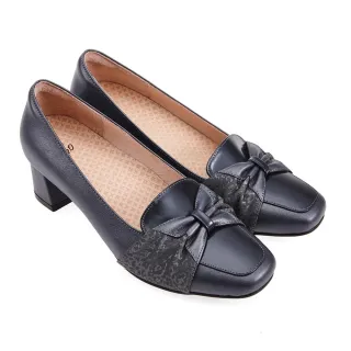 【A.S.O 阿瘦集團】A.S.O 窩心系列-拇趾外翻蝴蝶裝飾方楦中跟包鞋(女鞋_黑色)