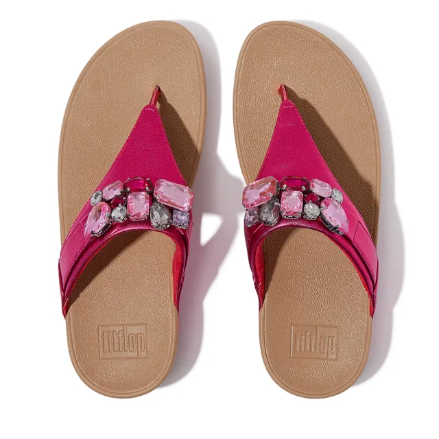 【FitFlop】LULU 華麗寶石皮革夾腳涼鞋-女(二色)