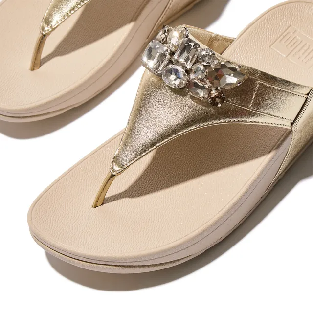 【FitFlop】LULU 華麗寶石皮革夾腳涼鞋-女(二色)
