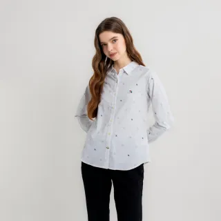 【Arnold Palmer 雨傘】女裝-彈性牛津布滿版印花長袖襯衫(白色)