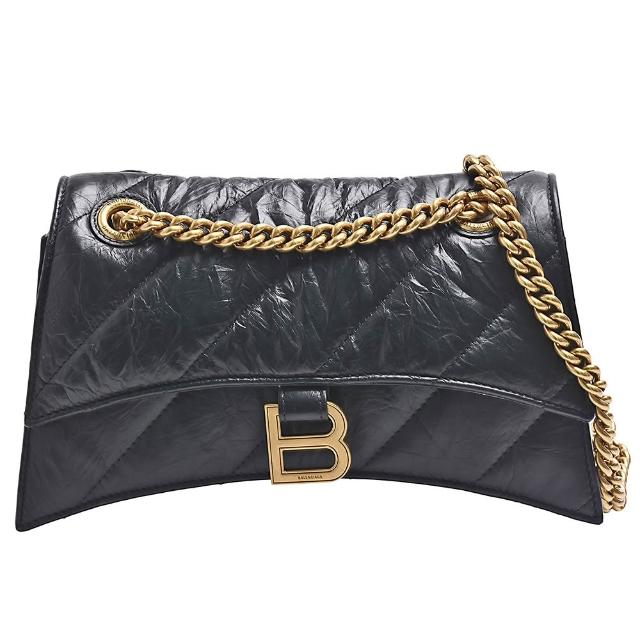 【Balenciaga 巴黎世家】經典CRUSH品牌B LOGO絎縫小牛皮肩/斜背包(黑色716351-210J1-1000)