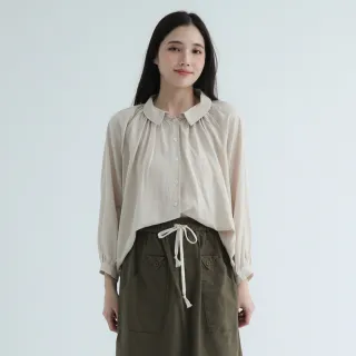 【PINK NEW GIRL】翻領抓皺連袖天絲襯衫 X3212CE