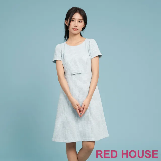 【RED HOUSE 蕾赫斯】小香風花紗毛呢洋裝(粉嫩藍)