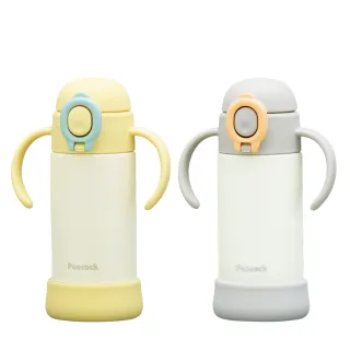【Peacock 日本孔雀】耐衝擊底座  斜握式握把 一鍵彈開吸管杯 兒童不鏽鋼保溫杯水壺350ML(任選)