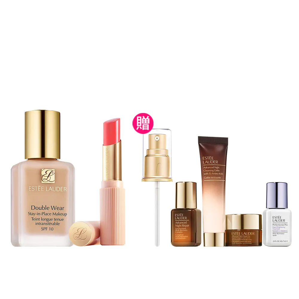 【Estee Lauder 雅詩蘭黛】粉持久粉底水啵啵潤唇膏組(水啵啵琉璃潤唇膏+粉持久粉底液/IU同款/防曬)