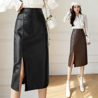 【BRIGA QXZ2023005】BRIGA QXZ2023005設計師PU皮裙高腰開叉半身長裙包臀一步裙(QXZ2023005)