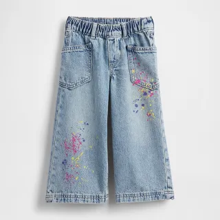 【GAP】女幼童裝 印花鬆緊牛仔褲-牛仔藍(816671)