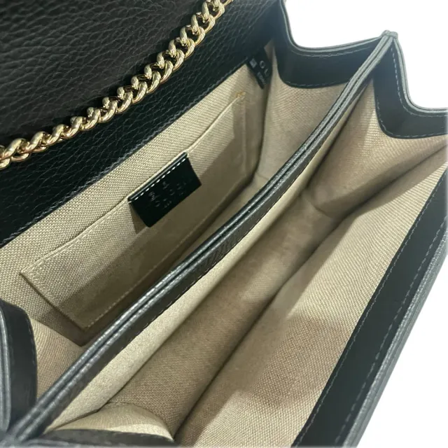 【GUCCI 古馳】牛皮雙層雙G釦鏈包 展示品(黑色)