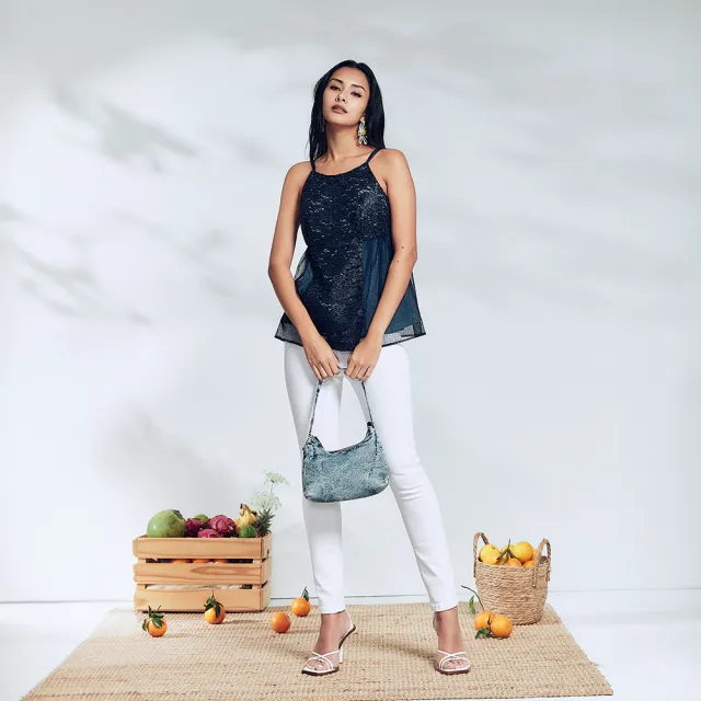 【ICHE 衣哲】Cop.Copine 法國原裝進口深藍蕾絲拼紗性感背心上衣