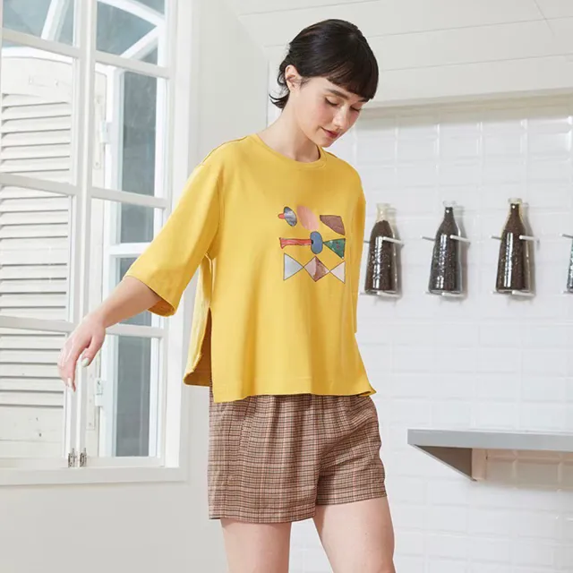 【ICHE 衣哲】Cop.Copine 法國原裝進口棕色格紋休閒短褲