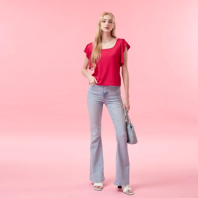 【ICHE 衣哲】Cop.Copine 法國原裝進口方領飄袖修身造型上衣