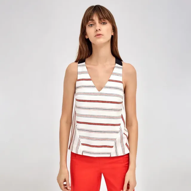 【ICHE 衣哲】Cop.Copine 法國原裝進口紅白條紋V領無袖背心上衣