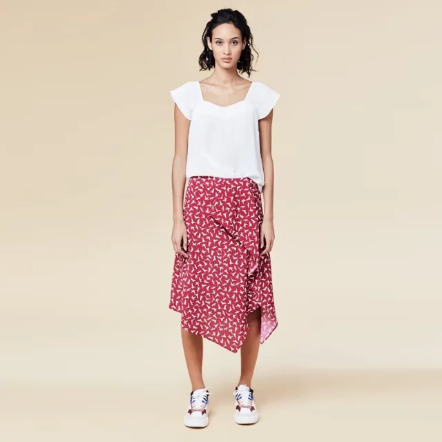 【ICHE 衣哲】Cop.Copine 法國原裝進口紅白飛燕印花不規則裙