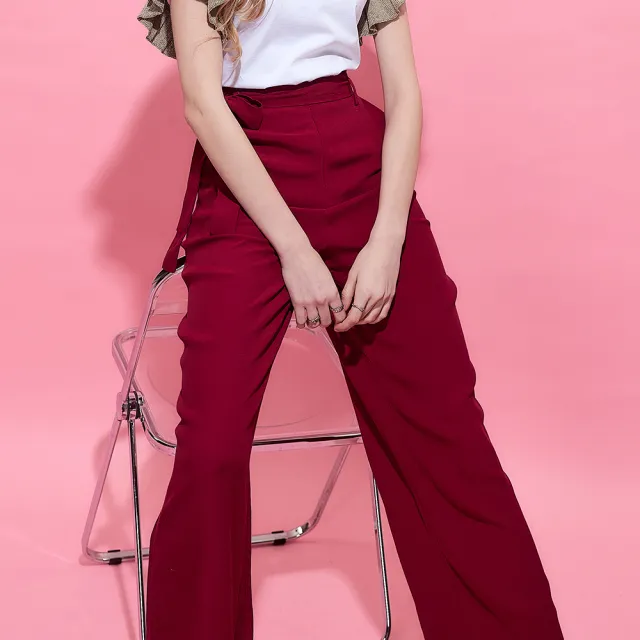 【ICHE 衣哲】Cop.Copine 法國原裝進口簡約綁帶中高腰直筒寬褲