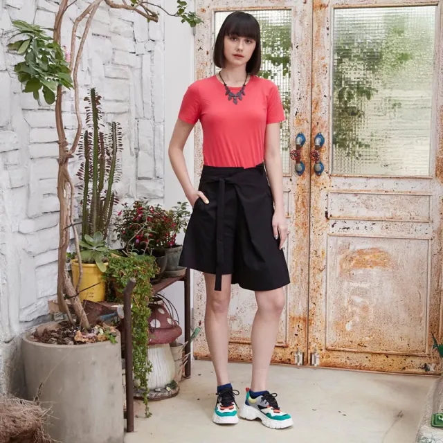 【ICHE 衣哲】Cop.Copine 法國原裝進口黑色綁帶闊腿膝上馬褲