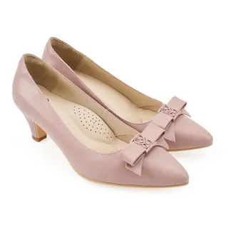 【A.S.O 阿瘦集團】A.S.O 窩心系列-蝴蝶結時尚尖頭真皮中跟鞋(女鞋_粉紅)