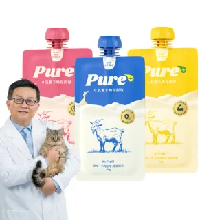 【Dr.Fluff】加價購-Pure+零乳糖羊奶捏捏包90gx3入-綜合入手組(主食肉泥餐包/全齡貓/幼貓)
