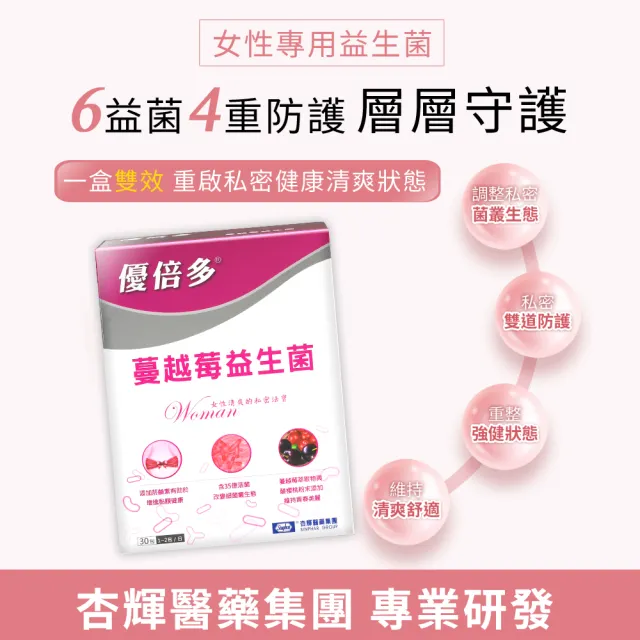【YouBest 優倍多】蔓越莓益生菌(30包/盒-順暢益生菌.保證35億活菌.菸鹼素 專利私密益菌 女性專用益生菌